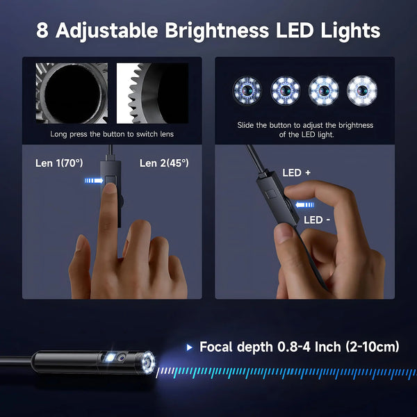 KERUI Endoscope Camera Dual Lens TypeC LED IP67 Waterproof iPhone iPad Android - stepyours.com