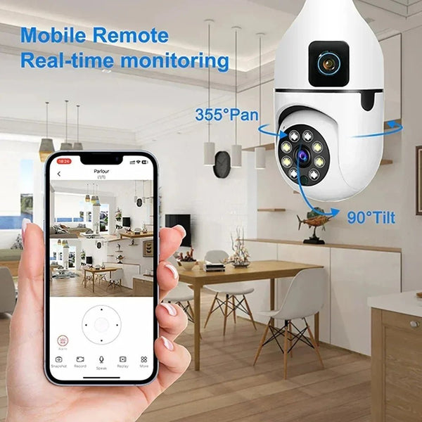 8MP E27 Bulb WiFi Camera - Color Night Vision With 8X Zoom And Dual Lens - stepyours.com
