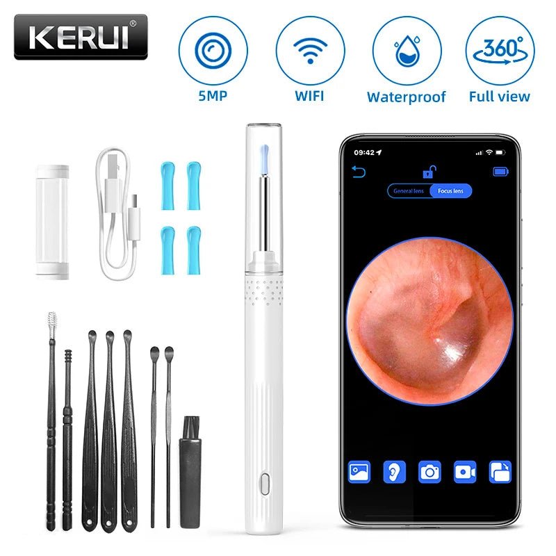 KERUI Ear Wax Removal Cleaner With 5MP HD Camera - See Ear Canal Add Hooks - stepyours.com
