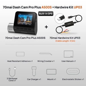 70mai Dash Cam Pro Plus A500S 1944P ADAS GPS 140FOV Front and Rear Cam - stepyours.com