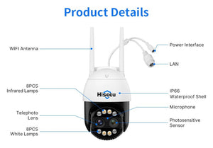 Hiseeu 4K 8MP PTZ WiFi IP Camera With 8X Zoom Night Vision And Smart Detection - stepyours.com