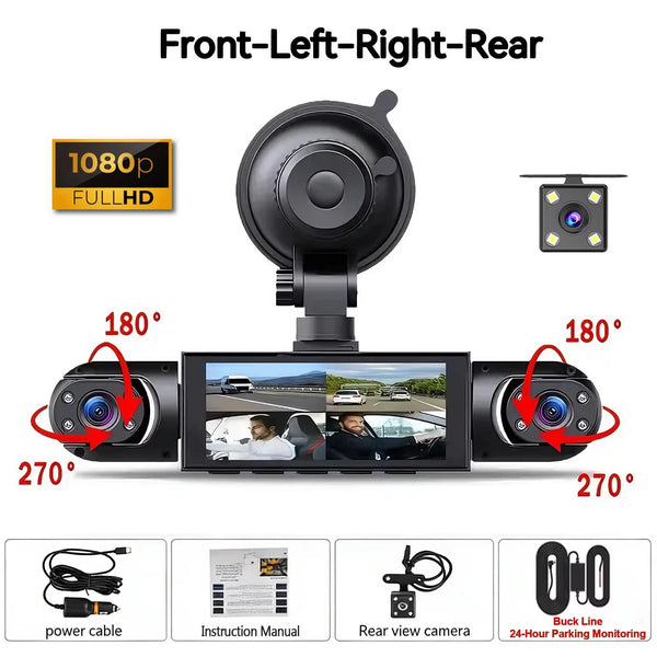 4 Channel Dash Cam With Front And Rear Night Vision Quad Vehicle DVR - stepyours.com