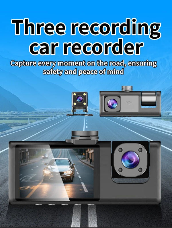 3 Channel Car Dash Camera 1080P Front Rear Cabin Night Vision - stepyours.com