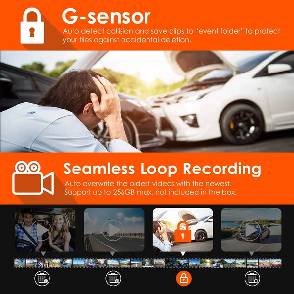 Sherway 3 Channel 4K Car Dash Cam With GPS Recorder 170 Degree Front Lens LCD - stepyours.com