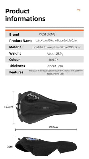 Gel Memory Foam Bike Saddle Cover With Safety Taillights
