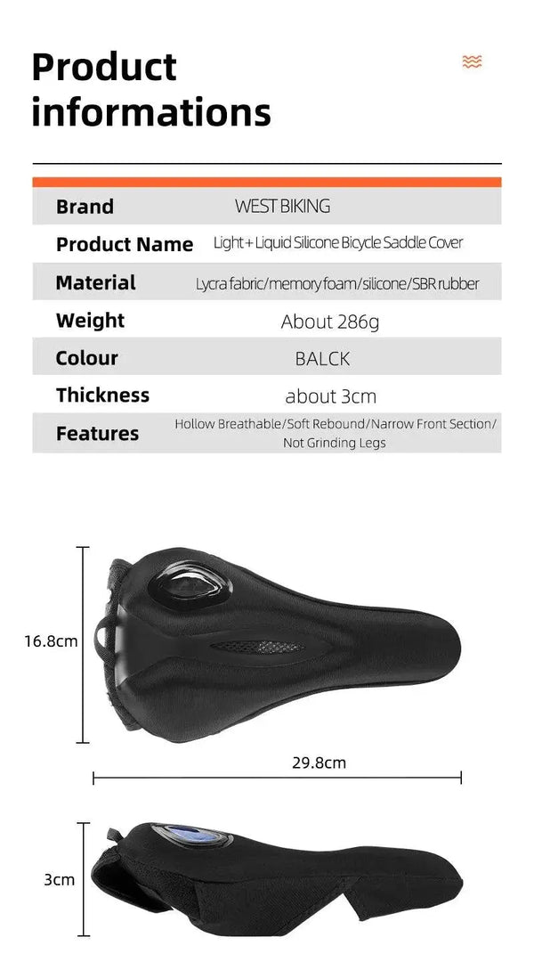 Gel Memory Foam Bike Saddle Cover With Safety Taillights