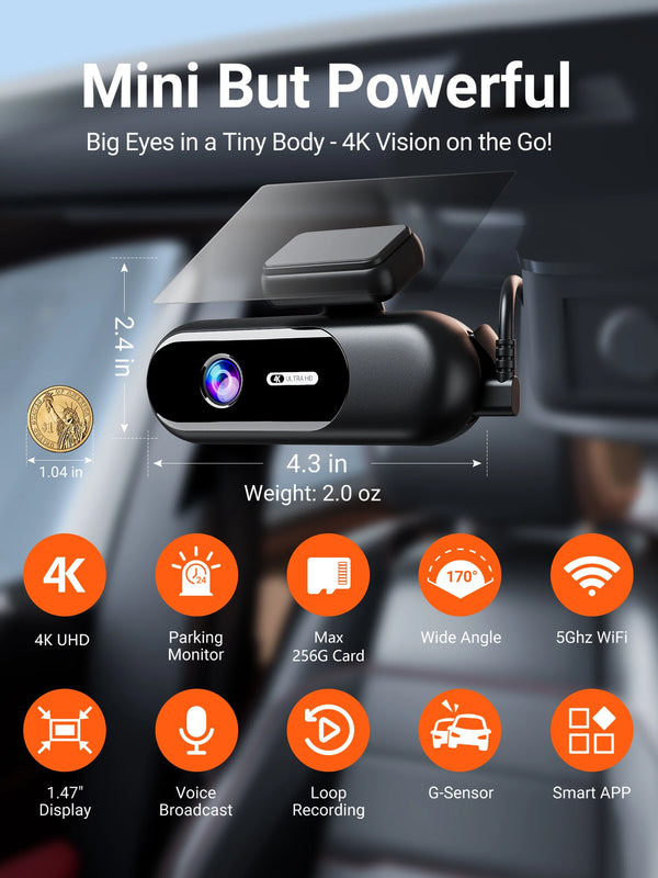 4K Front And Rear Dual Lens Dash Cam With HDR Night Vision WiFi Parking - stepyours.com
