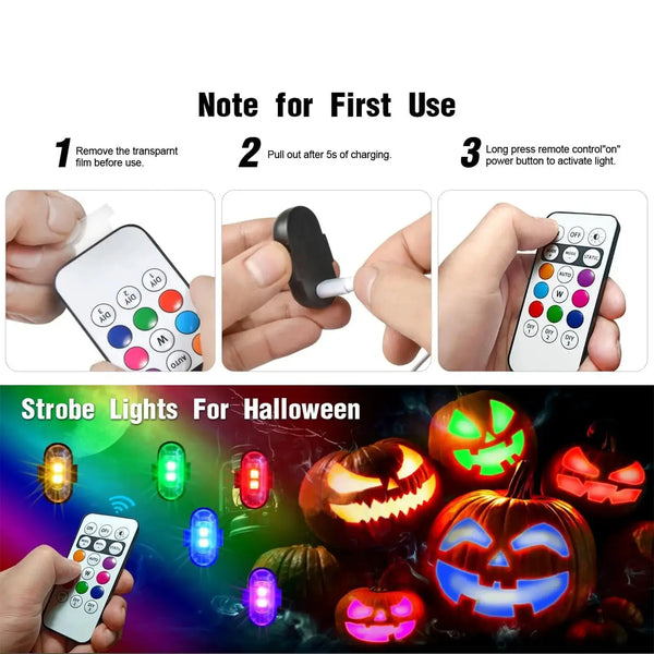 Wireless LED Strobe Lights with Remote Control, 8 Colors Rechargeable Anti-Collision LED Warning Lights for Car Motorcycle Bike