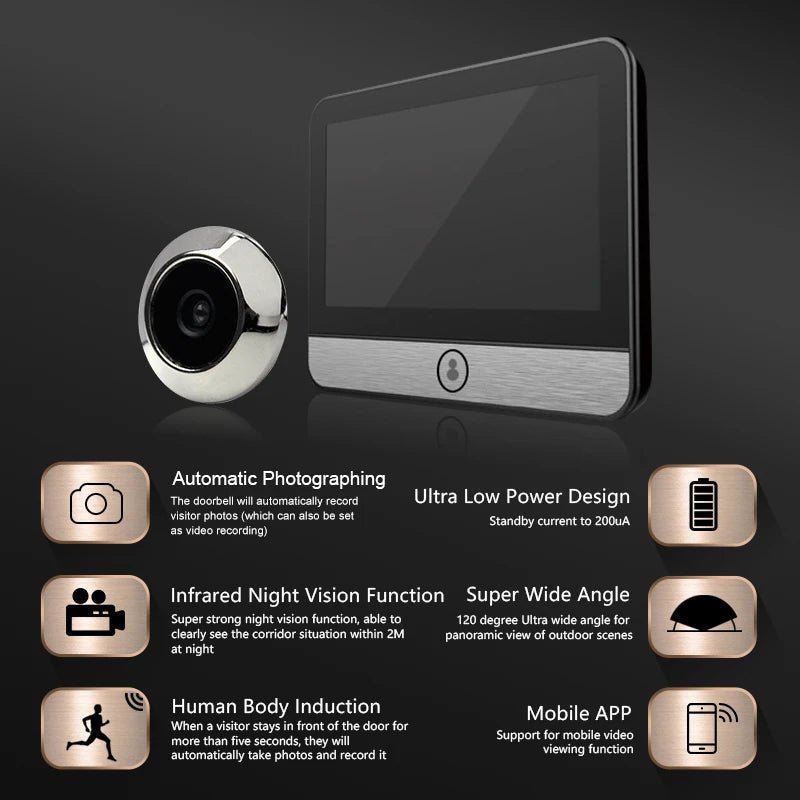 Smart Cat Eye Doorbell 4.3 Inch IPS Display 2K Video - stepyours.com
