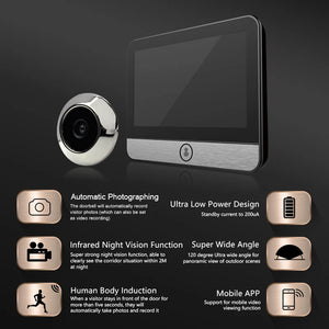 4.3 "IPS Large Capacity Display Doorbell Peep Hole Smart Cat Eye Digital Door Camera 120 ° 2K300W Pixel Doorbell Outdoor Monitor by stepyours.com