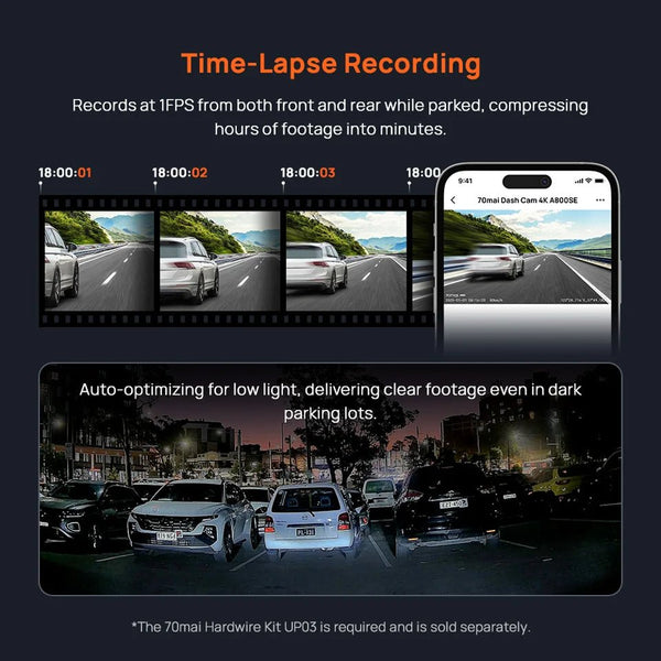 70mai Dash Cam 4K A800SE Dual Channel 24H Parking HDR WiFi 6 Voice Control - stepyours.com