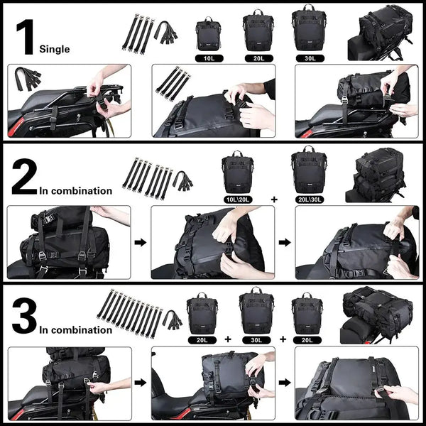 Rhinowalk Motorcycle Rear Seat Bag Internal Waterproof 10L-20L-30L Saddle Bag Modularity Luggage Pack Shoulder Bag Backpack