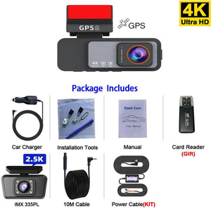 4K Dash Cam Car Camera With GPS WiFi Night Vision Dual Lens Rear View - stepyours.com