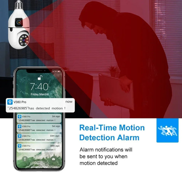 8MP E27 Bulb WiFi Camera - Color Night Vision With 8X Zoom And Dual Lens - stepyours.com