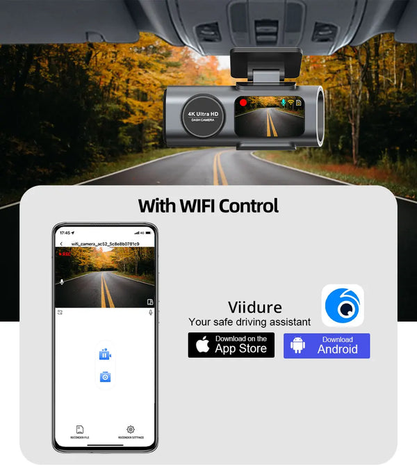 4K Dash Cam GPS WiFi Night Vision Car DVR with Optional Rear Lens