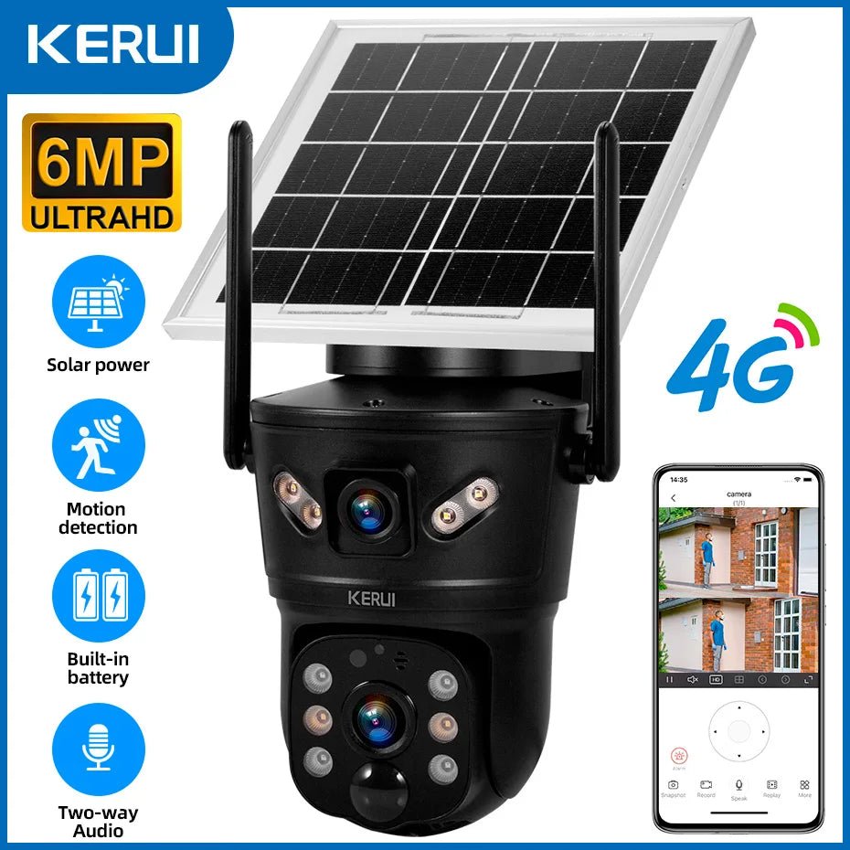 KERUI Outdoor Solar - Powered Dual - Lens Security Camera - 6MP 4G WiFi CCTV - stepyours.com