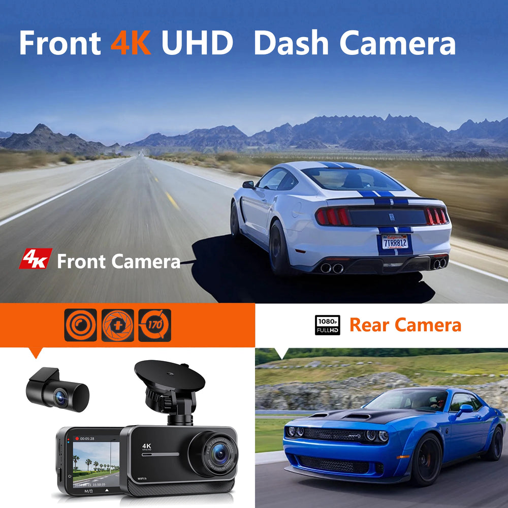 4K Dash Cam for Cars Front and Rear with WiFi GPS 24H Parking Mode - stepyours.com