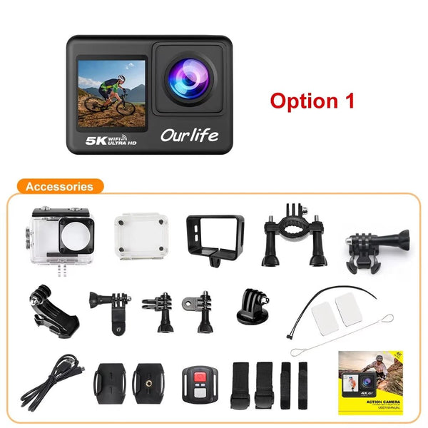 Ourlife 5K Action Camera 4K60FPS 2 Inch Touch Screen WiFi 30M Waterproof Bicycle - stepyours.com