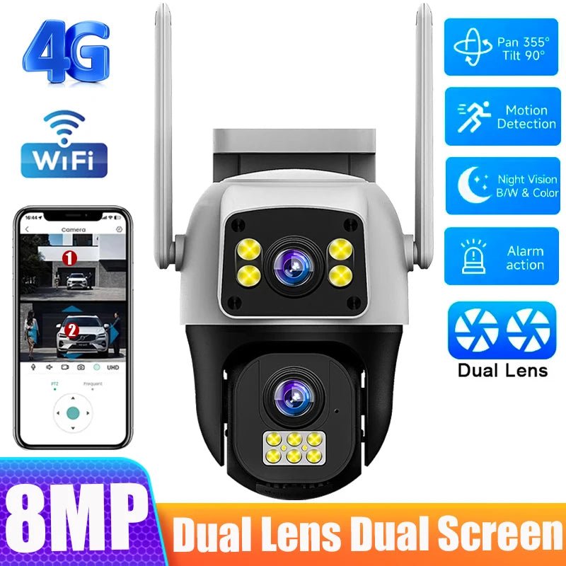 8MP 4G Dual Lens Outdoor Surveillance Camera - With PTZ And Dual Screen - stepyours.com