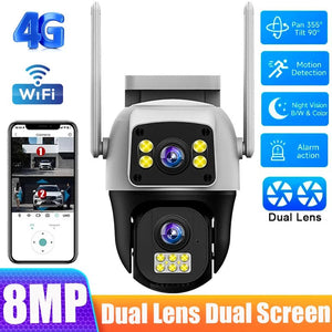 8MP 4G Dual Lens Outdoor Surveillance Camera - With PTZ And Dual Screen - stepyours.com
