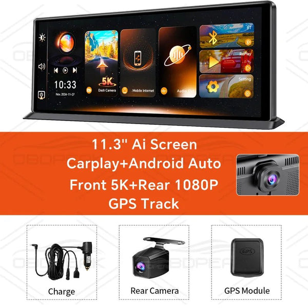 OBDPEAK K8 Pro Dash Cam Front 5K Rear 1080P CarPlay Android Auto 11.3 AI Screen - stepyours.com
