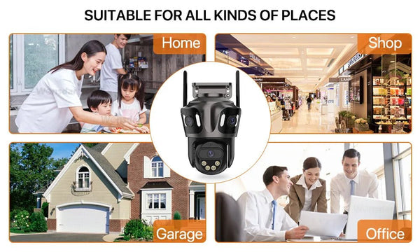 Three Screen WiFi IP Camera Outdoor 4K Tri Lens PTZ - AI Human Detection - stepyours.com