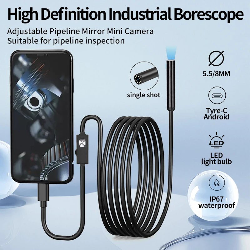 OllyMurs Type - C Android Endoscope IP67 Camera - 5.5 To 8mm 6 LED Borescope - stepyours.com
