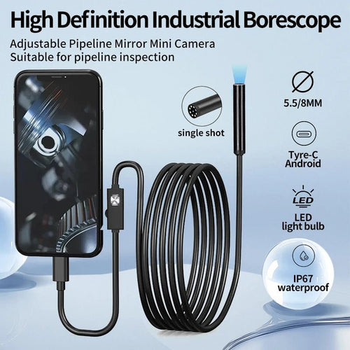 OllyMurs Type - C Android Endoscope IP67 Camera - 5.5 To 8mm 6 LED Borescope - stepyours.com