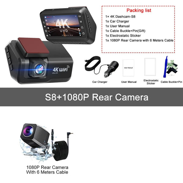 Kocam 4K UHD Dash Cam Dual Lens WiFi Night Vision Front And Rear Parking Monitor - stepyours.com