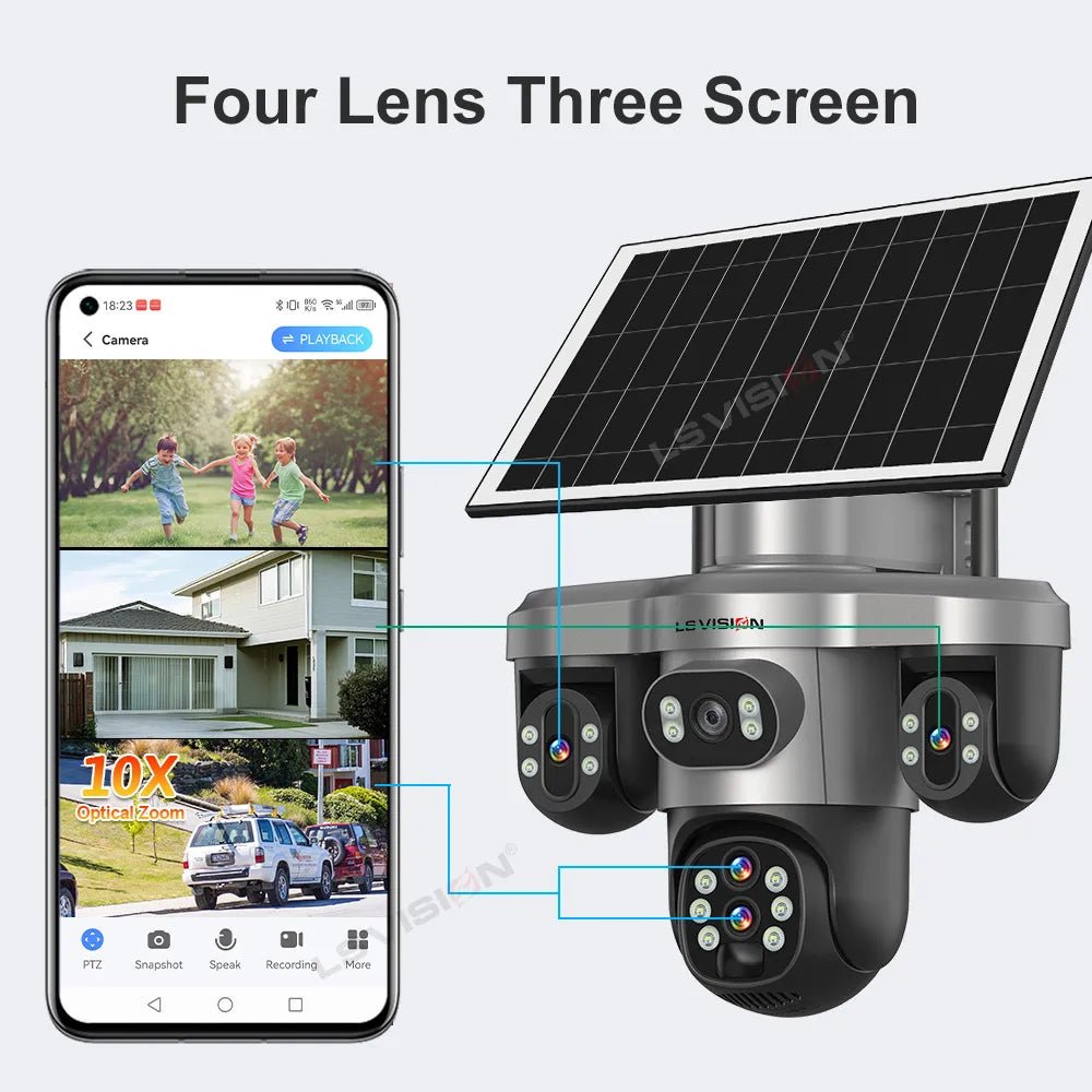 LS Vision 20MP Solar WiFi Surveillance Camera V380 Pro 10X Optical Zoom Outdoor - stepyours.com