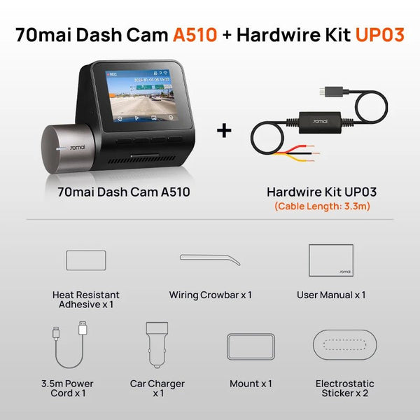 70Mai A510 Dash Cam 1944P HDR GPS ADAS 4G Front And Rear Car DVR - stepyours.com