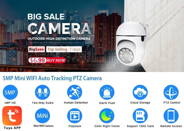 Ninivision 5MP WiFi Indoor Camera 360 PTZ AI Detection Pet Monitor Tuya P2P - stepyours.com