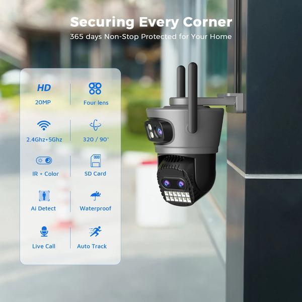 20MP Outdoors WiFi PTZ Security Camera - AI Human Detection and 10X Zoom Hooks