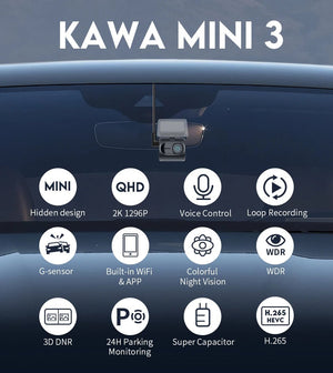 Kawa 2K Dash Cam Mini 3 for Cars Night Vision WiFi App - stepyours.com