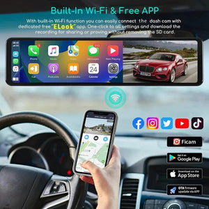 11.26 Inch 4K Dash Cam With CarPlay Android Auto Dual Lens WiFi GPS Bluetooth - stepyours.com