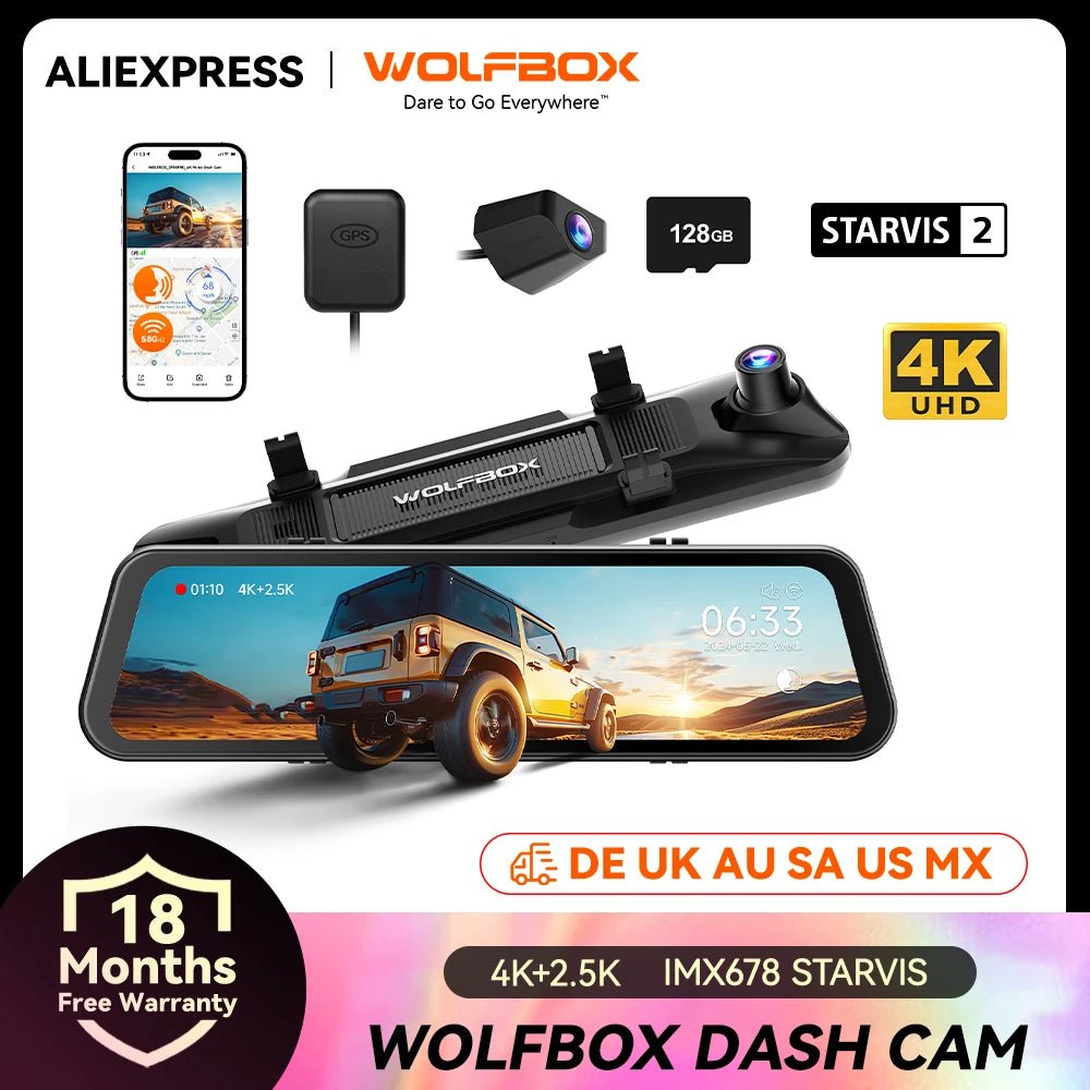 WOLFBOX G900 Dash Cam 4K Front 2.5K Rear GPS Voice Control 5GHz WiFi - stepyours.com