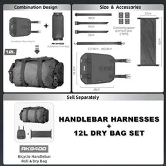 Rhinowalk Bilke Handlebar Harnesses 12L Dry Bag Waterproof Detachable Front Bag Big Size Mount Base Fit MTB Road Bicycle Cycling