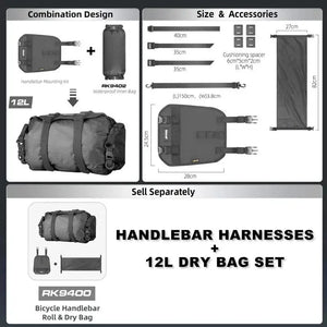 Rhinowalk Bilke Handlebar Harnesses 12L Dry Bag Waterproof Detachable Front Bag Big Size Mount Base Fit MTB Road Bicycle Cycling