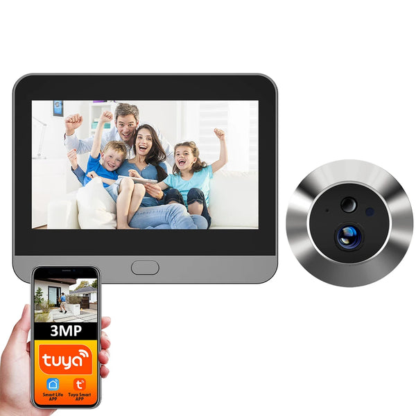 Tuya Smart 3MP 140° Wide View Angle Mini Digital Peephole Eye Viewer WiFi IR PIR Detection Doorbell Door Camera Alexa Google by stepyours.com