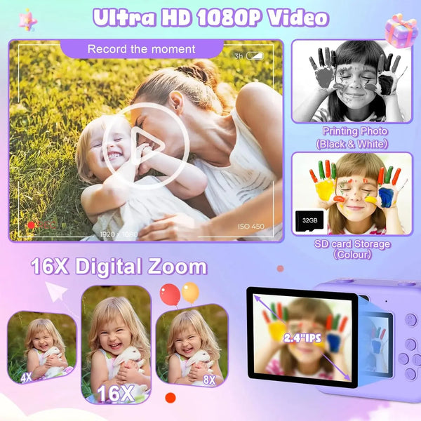 Educational Thermal Instant Print Camera 32GB Card 1080P For Kids Learning - stepyours.com