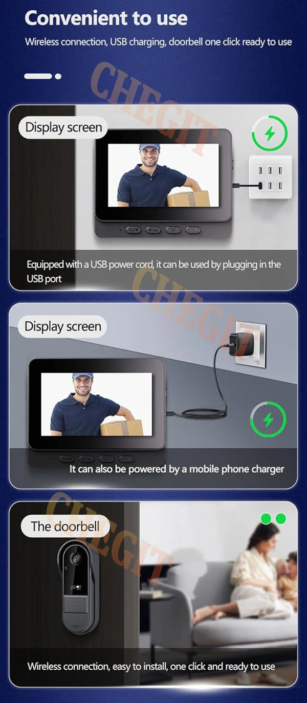 Wireless Wifi Doorbell Camera 1080P Video Intercom Doorbell Waterproof 4.3in IPS Screen Home Security Door Bell IR Night Vision by stepyours.com