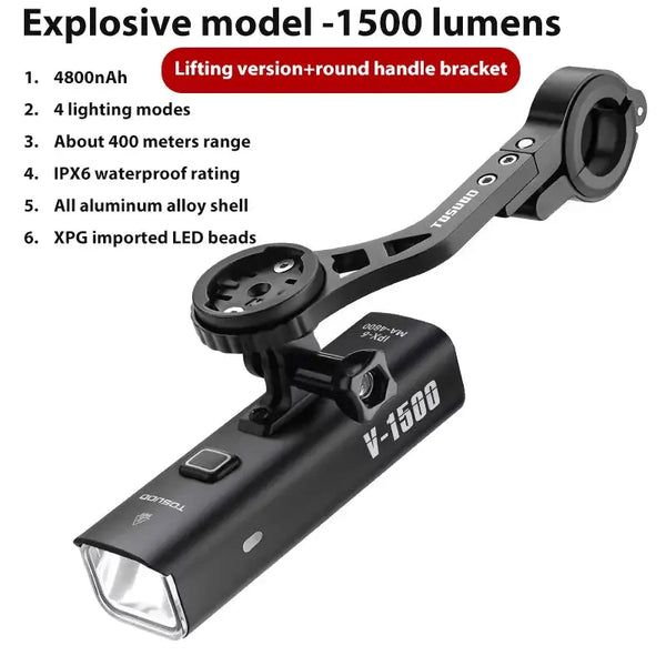 TOSUOD Bicycle Light 1000/1200/1500 Lumen Bike Headlight Power Bank Flashlight Handlebar USB Charging MTB Road Highlight