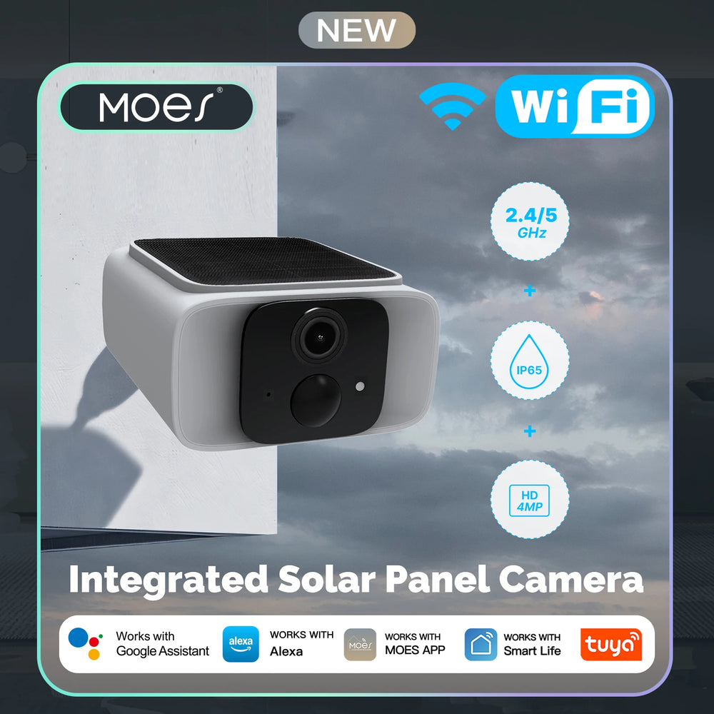 MOES Solar Powered WiFi Security Camera 4MP IP65 Waterproof Alexa Google Home - stepyours.com