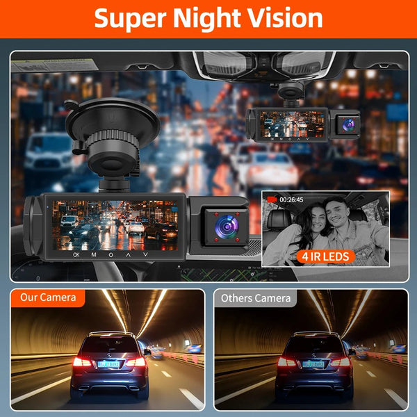 3 Channel Dash Cam 1080P Front And Rear Night Vision Parking Monitor Car DVR - stepyours.com