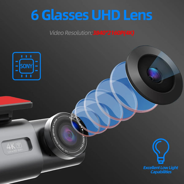 4K Dash Cam GPS WiFi Night Vision Car DVR with Optional Rear Lens