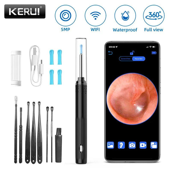 KERUI Ear Wax Removal Cleaner With 5MP HD Camera - See Ear Canal Add Hooks - stepyours.com
