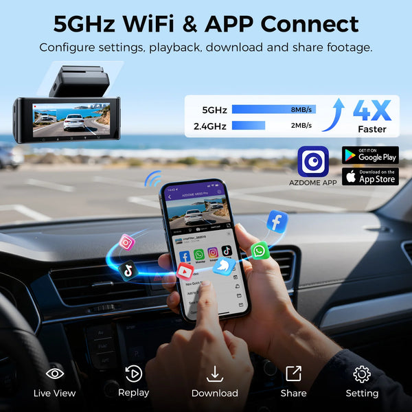 AZDOME M550 Pro Dash Cam IR Night Vision 4K Plus 2.5K 5.8Ghz WiFi GPS Screen - stepyours.com