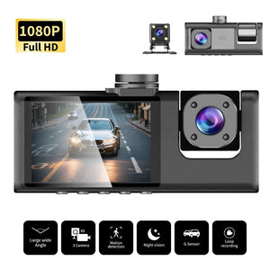 3 Channel Car Dash Camera 1080P Front Rear Cabin Night Vision - stepyours.com