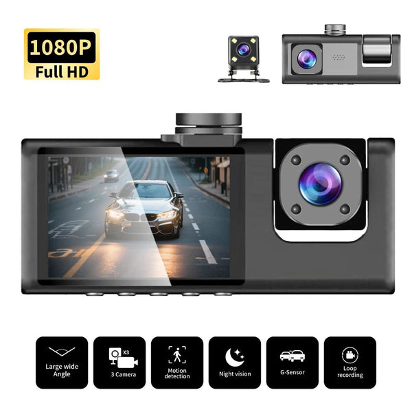 3 Channel Car Dash Camera 1080P Front Rear Cabin Night Vision - stepyours.com