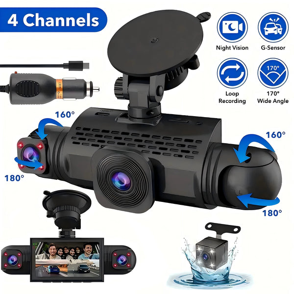 Car Dash Cam 4 Channel Front Left Right Rear FHD 1080P Night Vision Hardwire Kit - stepyours.com